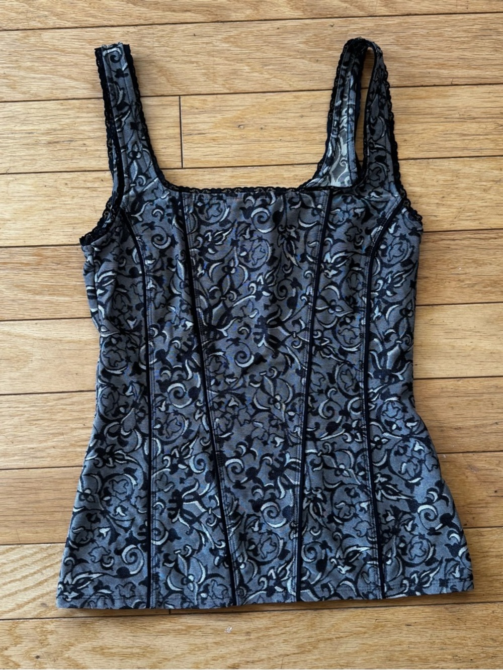 White House Black Market Lace pattern Corset Top Black Floral Bustier Size S